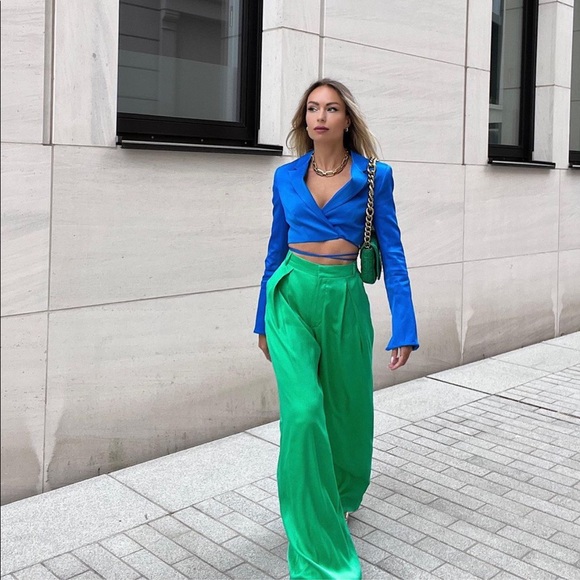 Zara 2 set satin effect full length pants and blazer - Picture 5 of 15